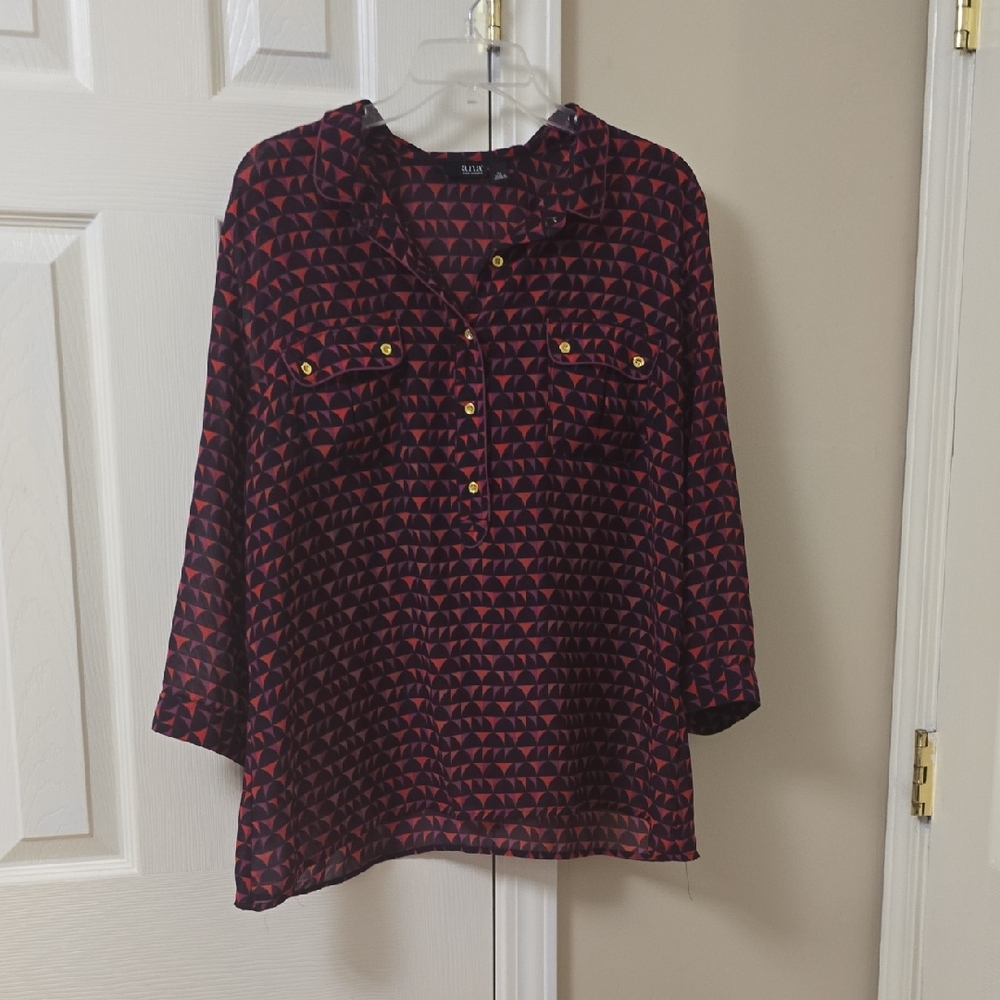 a.n.a Red and Black Patterned Blouse